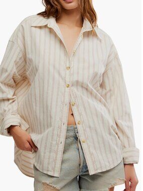 Free People We The Free Varsity Vibes Oversized Button-Up Shirt Size XS NWT
